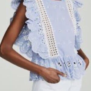Eyelet Ruffle Blouse in Light Blue